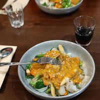 Satay Rice-Noodles with Fried Tofu & Veggies at Lemongrass Thai in Port Fairy