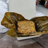 Vegetable rice in a lotus leaf at Vegetarian Bazaar - 素食義賣 in Xincheng