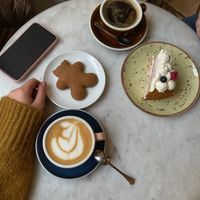 vegan cake and plant-milk cappucino at Black Woolf in Katowice