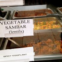 Vegetarian and Vegan curries from Spinach Tofu (not pictured), Zucchini Curry, Okra Curry, Vegetable Sambar, Spicy Eggplant to Chana Masala. at India Cafe Curry Express NEX - Kiosk in Honolulu