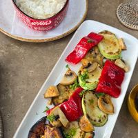 Grilled veggies - mushrooms, zucchini, eggplant, and bell peppers at Platanus Bar & Food in Kotor