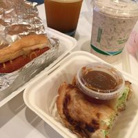 avocado roll, hot dog, and drinks at Happiness Cafe in San Jose