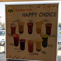 Some of the beverage options at Happiness Cafe in San Jose