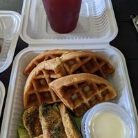 Chicken/nugget with waffle and hibiscus tea with no add in at Happiness Cafe in San Jose