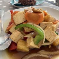 Entree with cashews and added tofu at Vegan Plate in Chicago