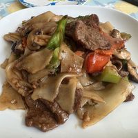 Drunken Noodles with soy beef  at Vegan Plate in Chicago