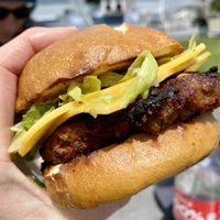 Beyond burger with vegan cheese   at Kate's Food Truck in Jericho