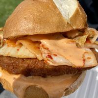Kimchi fried chikn sandwich   at Kate's Food Truck in Jericho