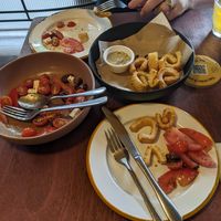 The "calamari" was the most believable I've had (the salad was delish as well) at don Fred in Newtown