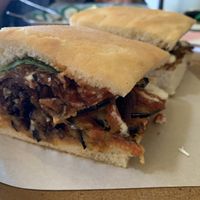 Eggplant Parmi Foccacia…brimming with flavour  at don Fred in Newtown