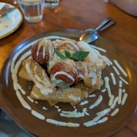 Olive meatball and polenta fries at don Fred in Newtown