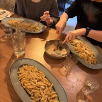 Three massive carbonaras for scale!  at don Fred in Newtown