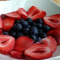 Orders of blueberries and strawberries for Pancakes. June 2021. at Dolce in Kingston