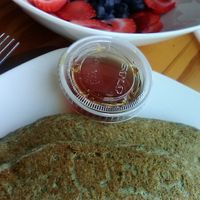 Pancakes, maple syrup, berries. Dolce, June 2021. at Dolce in Kingston