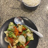 Ginger stir fry & large ricee  at Authentic Thai in Nelson Bay