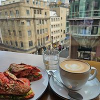 Baguette Guacamole/Tomate & Hafer Cappuccino at Mayersche Café in Dusseldorf