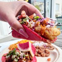 Shrimp tacos   at Rico Rico Vegano in Oakland