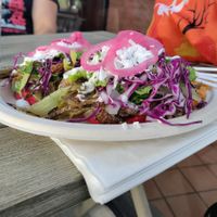 Sopes with nopal at Rico Rico Vegano in Oakland