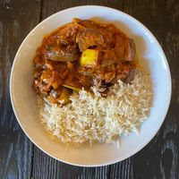 Afghan curry with basmati rice — flavours blew us away.  at Simply Son Braho in Mallorca