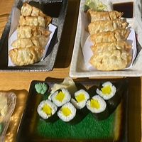 Gyozas with pickled radish maki  at Let's Sushi in Sheffield