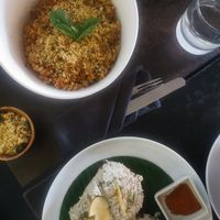 homemade pasta and not-tuna toast at Living Food Lab Canggu in Canggu