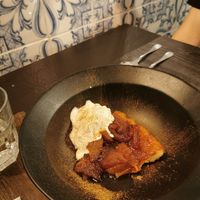 Pear pie with whipped cream at Brisa do Rio in Tavira