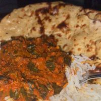 bhindi masala, steamed rice and roti    at Singhs in Montreal