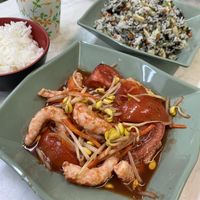 (13) Stir-fried veggie prawns in tomato sauce and (15) pumpkin seed with pine nut and seaweed at Yat Sum Vegetarian - 一森素食 - Tsim Sha Tsui in Kowloon