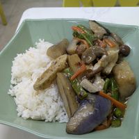 Lotus Root and wheat gluten in sweet & sour sauce with Rice at Yat Sum Vegetarian - 一森素食 - Tsim Sha Tsui in Kowloon