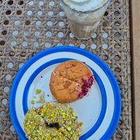 Brought the praline doughnuts and raspberry jam one home and enjoyed it with an iced coffee at Crosstown Doughnuts in Oxford