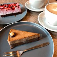 Vegan strawberry cake and hazelnut cake  at Dose Espresso in Budapest