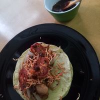 taco with fake-meat, dried tomatoes & carrots & onions at Punto V in Mexico City