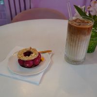 Macadamia cake with ice coffee. at Cream Dream in London