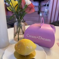 Lemon & elderflower cake - hard shell, soft inside  at Cream Dream in London