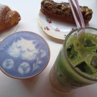 Green iced matcha and blue matcha at Cream Dream in London