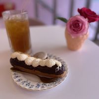 Eclair and raspberry macaron  at Cream Dream in London