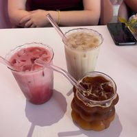 Iced chai latte, iced pink chai, strawberry bumble at Cream Dream in London