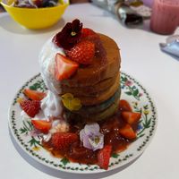 Strawberry rainbow pancakes at Cream Dream in London