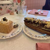 Vegan honey cake and snickers eclair  at Cream Dream in London