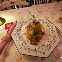 Cabbage Rolls with faux bacon and vegan sour cream. at Cream Dream in London