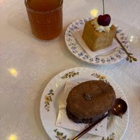 Honey (vegan) cake & Anna Coffee Caramel cake, plus Uzvar traditional fruit drink  at Cream Dream - Covent Garden in London