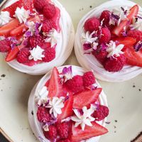 Vegan Pavlova with berries at Letters and Numbers in Yerevan