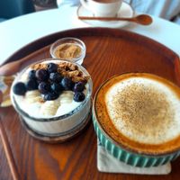 Lovely yoghurt bowl and vegan latte at Some of us Coffee - Maybe closed in Jeju