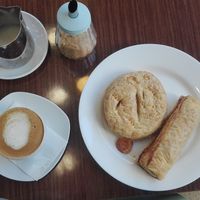 cegan pies & cappuccino at Bamboo Vegan Cafe in Athens