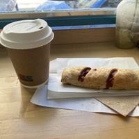 Vegan sausage and cappuccino Freddo at Bamboo Vegan Cafe in Athens