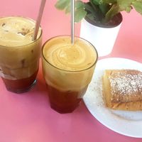 Delicious frappe and vanilla custard pastry at Bamboo Vegan Cafe in Athens