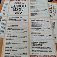 Lunch menu at Khartoum Cafe in Edinburgh