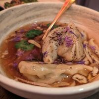 Spinach & mushroom gyoza, fragrant ginger dashi, black truffle at The Ivy Asia in Guildford