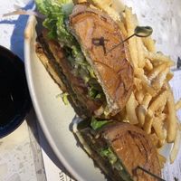 Planta burger -no lettuce, no tomato, no mustard, no queso, no pickle , no mayo, just onion (served with fries, not salad) 
  at PLANTA in Brooklyn