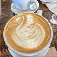 Fancy latte art with oat milk! at Northside Social Coffee & Wine in Arlington